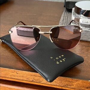 Quay Australia women’s Gold and Pink aviator Sunglasses - for petite faces